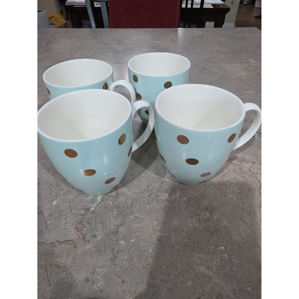 Goldie by Robert Gordon Light Blue - Green Agua &Gold Polka Dots MUG SET 4
